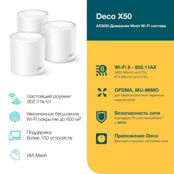 TP-LINK DECO X50 3PK AX3000 MU-MIMO OFDMA (DECO-X50-3-PACK) TP-LINK DECO X50 3PK AX3000 MU-MIMO OFDMA (DECO-X50-3-PACK) | Фото 5
