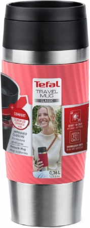Термочашка Tefal Travel Mug Classic Twist, 360мл, нержавіюча сталь, кораловий (N2024410) | Фото 2