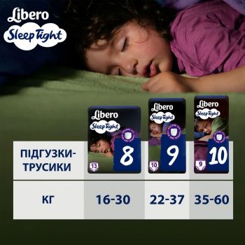 Підгузки-трусики LIBERO Sleep Tight розмір 9 22-37 кг 10 шт (7322541180786) | Фото 1