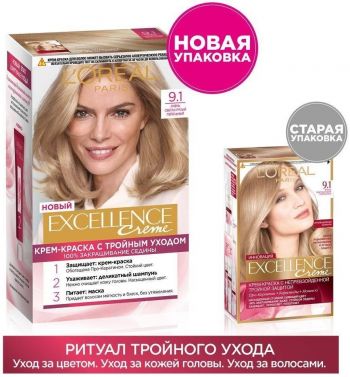 Стійка крем-фарба для волосся L'Oreal Paris Excellence Creme 9.1 Дуже світло-русявий попелястий | Фото 6