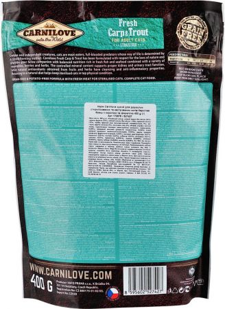 Сухий корм для стерилізованих кішок Carnilove Fresh з коропом і фореллю 0,4 кг (8595602527427) | Фото 3