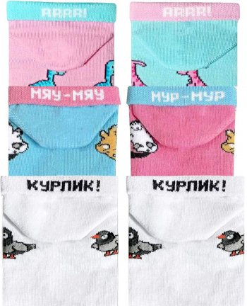 Набір шкарпеток NOSKAR з 3 коротких пар Динозаврики Котики Голуби 36-40 3 пари різнокольорові | Фото 2