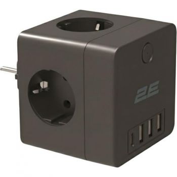 Купить сетевой фильтр и удлинитель Мережевий адаптер 2E 4XSchuko 3*USB-A, 1*USB-C Black (2E-AD431BK) | Фото 1