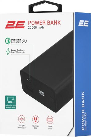 Портативний акумулятор Power bank 2E 20000mAh 65W, PD, QC Black (2E-PB2014PD-BLACK) Портативний акумулятор Power bank 2E 20000mAh 65W, PD, QC Black (2E-PB2014PD-BLACK) | Фото 1
