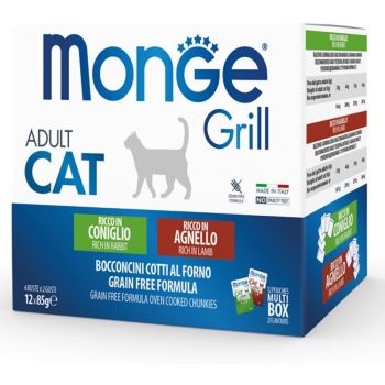 Вологий корм для кішок Monge cat grill mix З кроликом та ягням 1.02 кг (8009470017534) | Фото 1