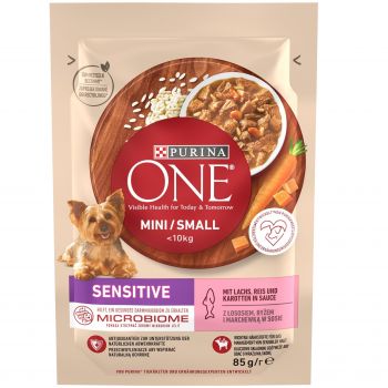Вологий корм для дорослих собак Purina One Mini Sensetive з лососем 85г (8445290332530) | Фото 1