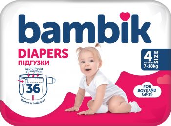 Підгузки дитячі Bambik Medium 7-18кг Розмір 4 Maxi 36шт (4823071652277) | Фото 2