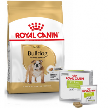 Набір для дорослих собак породи Англійський бульдог Сухий корм Royal Canin Bulldog Adult 12кг + Educ 30шт | Фото 1