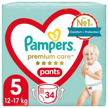 Дитячі одноразові підгузки-трусики PAMPERS PremiumCare Pants Junior (12-17кг) 34шт (8001090759870) | Фото 1