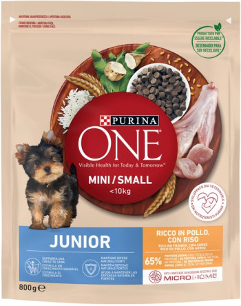 Сухий корм для цуценят малих порід Purina One Mini Junior c куркою та рисом 800 г (7613035027022) | Фото 1