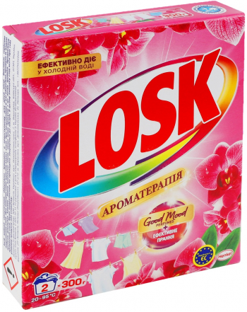 Пральний порошок Losk Ароматерапія Ефірні олії та аромат Малазійської квітки Автомат 300 г | Фото 3