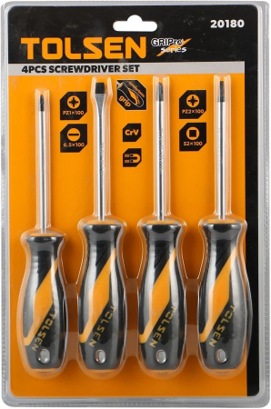 Набір викруток TOLSEN Ерго 4шт, SL, PZ1, PZ2, S2, 100мм (20180) Набір викруток TOLSEN Ерго 4шт, SL, PZ1, PZ2, S2, 100мм (20180) | Фото 2