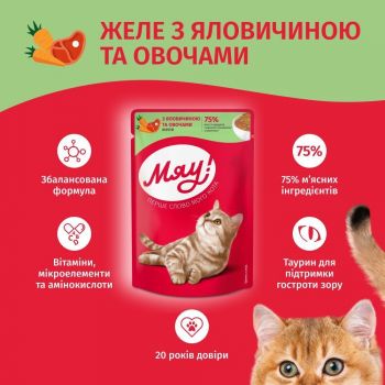 Упаковка вологого корму Мяу для дорослих котів желе з телятиною та овочами 24х85г (B2250801) | Фото 5