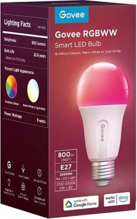 Лампа розумна Govee H6004, E27, 8W, 800Lm, RGB, WI-FI/Bluetooth, Білий (H6004CC1) Лампа розумна Govee H6004, E27, 8W, 800Lm, RGB, WI-FI/Bluetooth, Білий (H6004CC1) | Фото 6