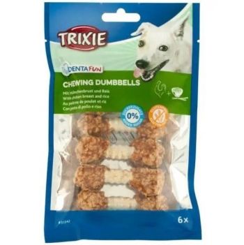 Ласощі для собак Trixie DentaFun гантель жувальна з куркою і рисом сиромят. шкіра 6шт/100г | Фото 1
