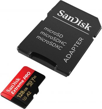 Карта пам`яті SANDISK microSDXC 128GB C10 UHS-I U3 Extreme Pro V30 + SD адаптер (SDSQXCD-128G-GN6MA) | Фото 1
