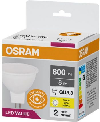 Купить электролампу OSRAM LED VALUE, MR16, 8W, 3000K, GU5.3 (4058075689428) | Фото 2