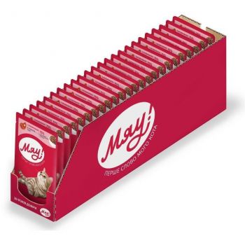 Упаковка вологого корму Мяу для дорослих котів з яловичиною в ніжному соусі 24х85г (B2250701) | Фото 1