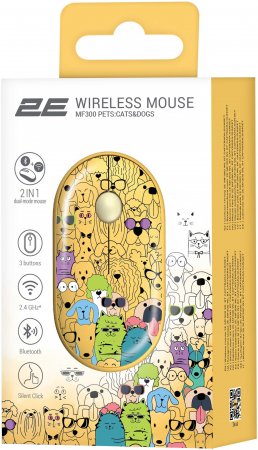 Миша 2E MF300 Pets Cats&Dogs Silent WL BT Yellow (2E-MF300WPETSYW) Миша 2E MF300 Pets Cats&Dogs Silent WL BT Yellow (2E-MF300WPETSYW) | Фото 2