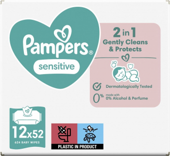 Вологі серветки Pampers Sensitive Baby Wipes 12х52 шт Вологі серветки Pampers Sensitive Baby Wipes 12х52 шт | Фото 6