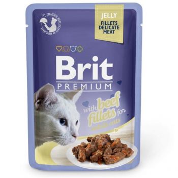 Вологий корм для котів Brit Premium pouch 85г філе яловичини в желе (8595602518470) | Фото 1