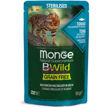 Вологий корм Monge Cat Be Wild Gr.Free Sterilised тунець з креветками та овочами, 85 г (8009470012799) | Фото 1