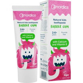 Зубна паста дитяча Nordics Kids Bubble Gum проти карієсу 50 мл (3800500324456) Купить зубную пасту и ополаскиватель Зубна паста дитяча Nordics Kids Bubble Gum проти карієсу 50 мл (3800500324456) | Фото 1