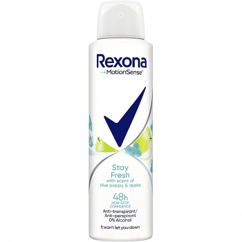 Купить дезодорант и антипреспирант Антиперспірант-аерозоль Rexona Блакитний мак та яблуко 150мл | Фото 1