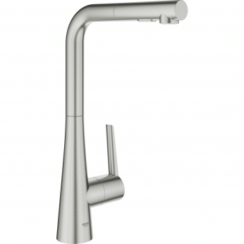 Змішувач для кухні Grohe Scala, дл.зливу – 205мм, поворотний/витяжний, 1важіль, супер сталь (30441DC0) | Фото 1