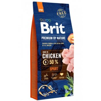 Сухий корм для собак Brit Premium Sport із підвищеними фіз. навантаженнями зі смаком курки 15 кг (8595602526673) | Фото 1