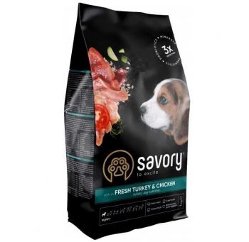 Сухий корм для цуценят Savory зі свіжим м'ясом індички та куркою 3кг (4820232630297) | Фото 1