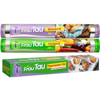 Набір Frau Tau: Пергамент для запікання 5м білий + Плівка харчова 20м + Фольга алюмінієва 10м Набір Frau Tau: Пергамент для запікання 5м білий + Плівка харчова 20м + Фольга алюмінієва 10м | Фото 1