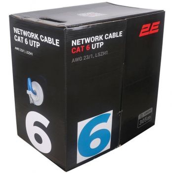 Кабель 2E CAT 6, U-UTP, 305м, AWG 23/1, LSZH-1, синій (2E-CBL6EUTP-LSZH1-BLU) | Фото 1
