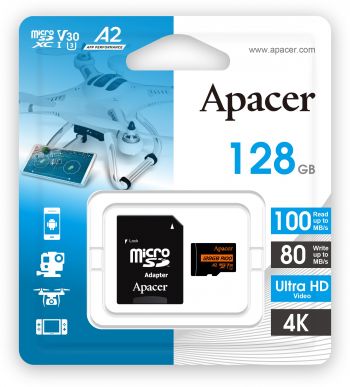 Карта пам`яті Apacer microSD 128GB C10 UHS-I U3 A2 R100/W80MB/s + SD (AP128GMCSX10U8-R) Карта пам`яті Apacer microSD 128GB C10 UHS-I U3 A2 R100/W80MB/s + SD (AP128GMCSX10U8-R) | Фото 3
