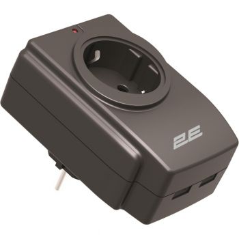 Купить сетевой фильтр и удлинитель Мережевий адаптер 2E 1XSchuko 2*USB-A Black (2E-AD120U) | Фото 1