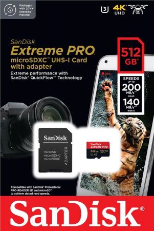 Карта пам`яті SANDISK microSDXC 512GB C10 UHS-I U3 Extreme Pro V30 + SD адаптер (SDSQXCD-512G-GN6MA) | Фото 2