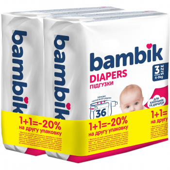 Підгузки дитячі Bambik Medium 7-18кг Розмір 4 Maxi 36*2шт 94823071664034) | Фото 1