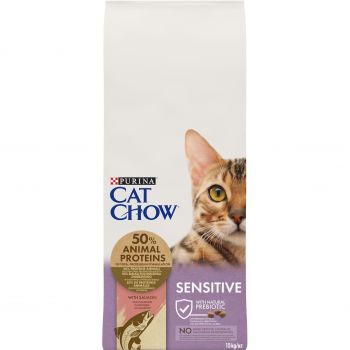 Purina Cat Chow Sensitive з чутливою шкірою та травленням з лососем 15 кг (7613035394902) | Фото 1