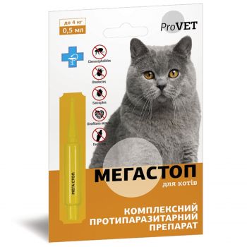 Краплі на холку для котів ProVET Природа Мега Стоп до 4 кг 0.5 мл (4823082417476) | Фото 1