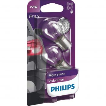 Лампа Philips розжарювання 12V P21W 21W Ba15S Visionplus +50% (2шт) (PS_12498_VP_B2) | Фото 1