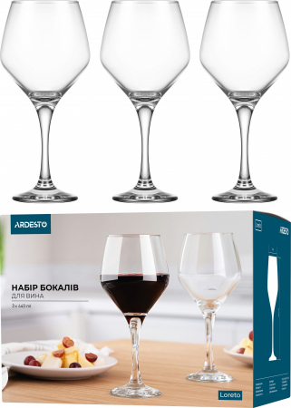 Набір бокалів для вина ARDESTO Loreto 440мл, 3шт (AR2644LWT) | Фото 2