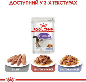 Вологий корм для котів Royal Canin Sterilised шматочки в желе 85г | Фото 4