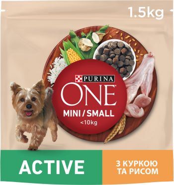 Сухий корм для активних собак дрібних порід Purina One Mini Active з куркою та рисом 1.5 кг(8445290348265) Сухий корм для активних собак дрібних порід Purina One Mini Active з куркою та рисом 1.5 кг(8445290348265) | Фото 2