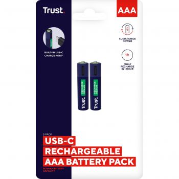 Акумулятор TRUST AAА 500 mAh, Type-C, 2 шт, Blue (25585_TRUST) | Фото 1