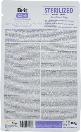 Сухий корм Brit Care Cat GF Sterilized Weight Control з качкою та індичкою 400 г | Фото 3