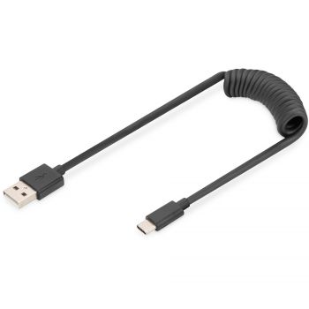 DIGITUS USB 2.0 (AM/CM) spiral 0.32-1.0m, black (AK-300430-006-S) | Фото 1