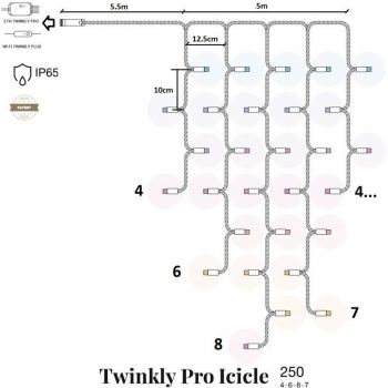 Купить светодиодную гирлянду Twinkly Pro Icicle AWW 250, IP65, AWG22 PVC Rubber белый (TW-PLC-I-CA-250GOP-WR) | Фото 1