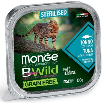Паштет для стерилізованих кішок Monge Cat Be Wild Gr. Free Wet Sterilised тунець з овочами, 100 г (8009470012898) | Фото 1