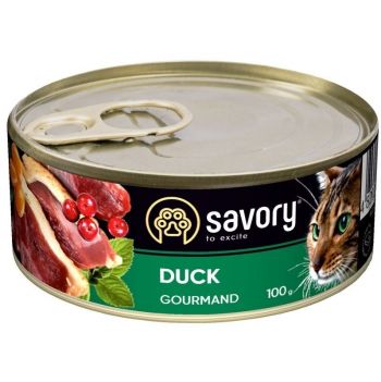 Вологий корм для котів Savory Adult для вибагливих котів Качка 100г (4820232630600) | Фото 1