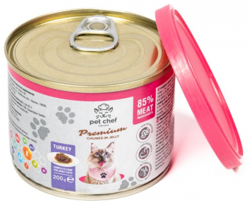 Вологий корм для котів Pet Chef шматочки в желе з індичкою 200г | Фото 8